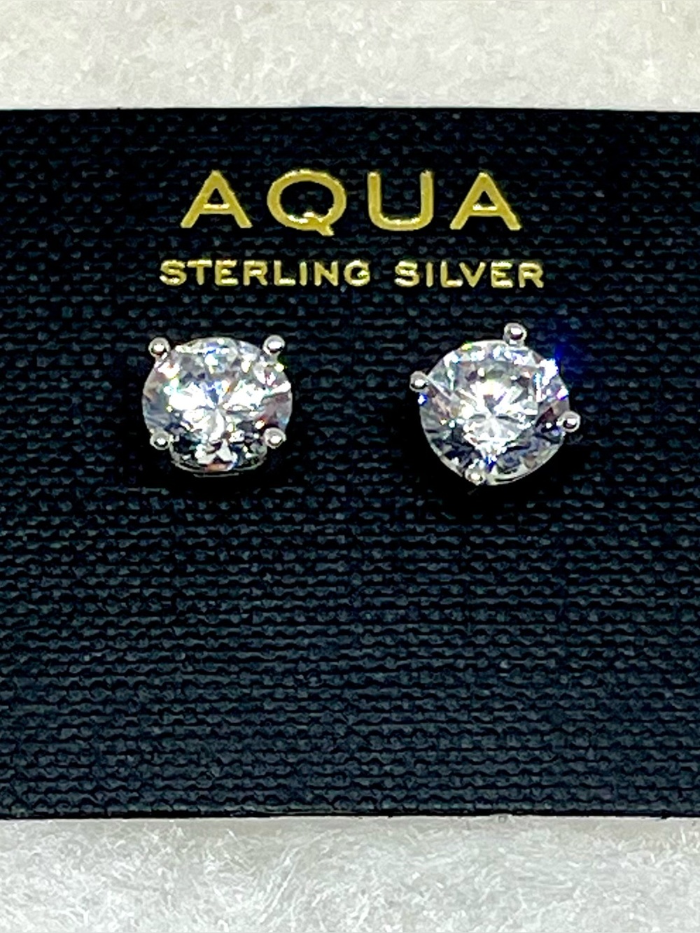 Aqua Sterling Silver Clear Crystal Stud Earrings